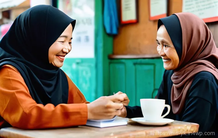 디자인 씽킹 실전에서의 창의적 사고 기법 - **Prompt:** A heartwarming scene set in a bustling Malaysian "warung kopi" (coffee stall). An elderl...