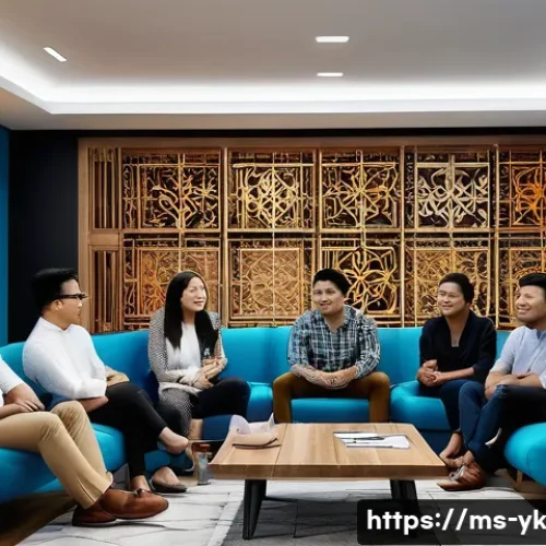 Home 33 디자인 씽킹을 통한 내부 혁신 촉진 - A diverse team of professionals from marketing, technology, and design collaborating in a modern Mal...