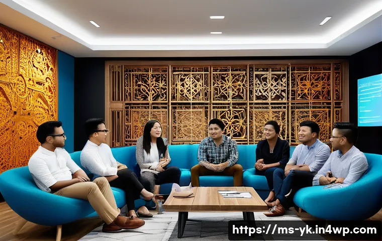 디자인 씽킹을 통한 내부 혁신 촉진 - A diverse team of professionals from marketing, technology, and design collaborating in a modern Mal...