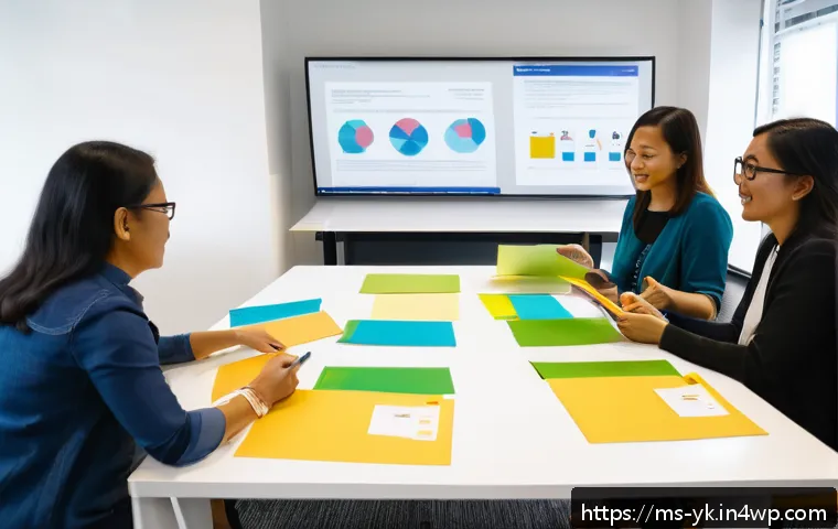 디자인 씽킹 실습을 위한 자료 준비하기 - A vibrant Design Thinking workshop scene set in a modern co-working space in Kuala Lumpur, Malaysia,...